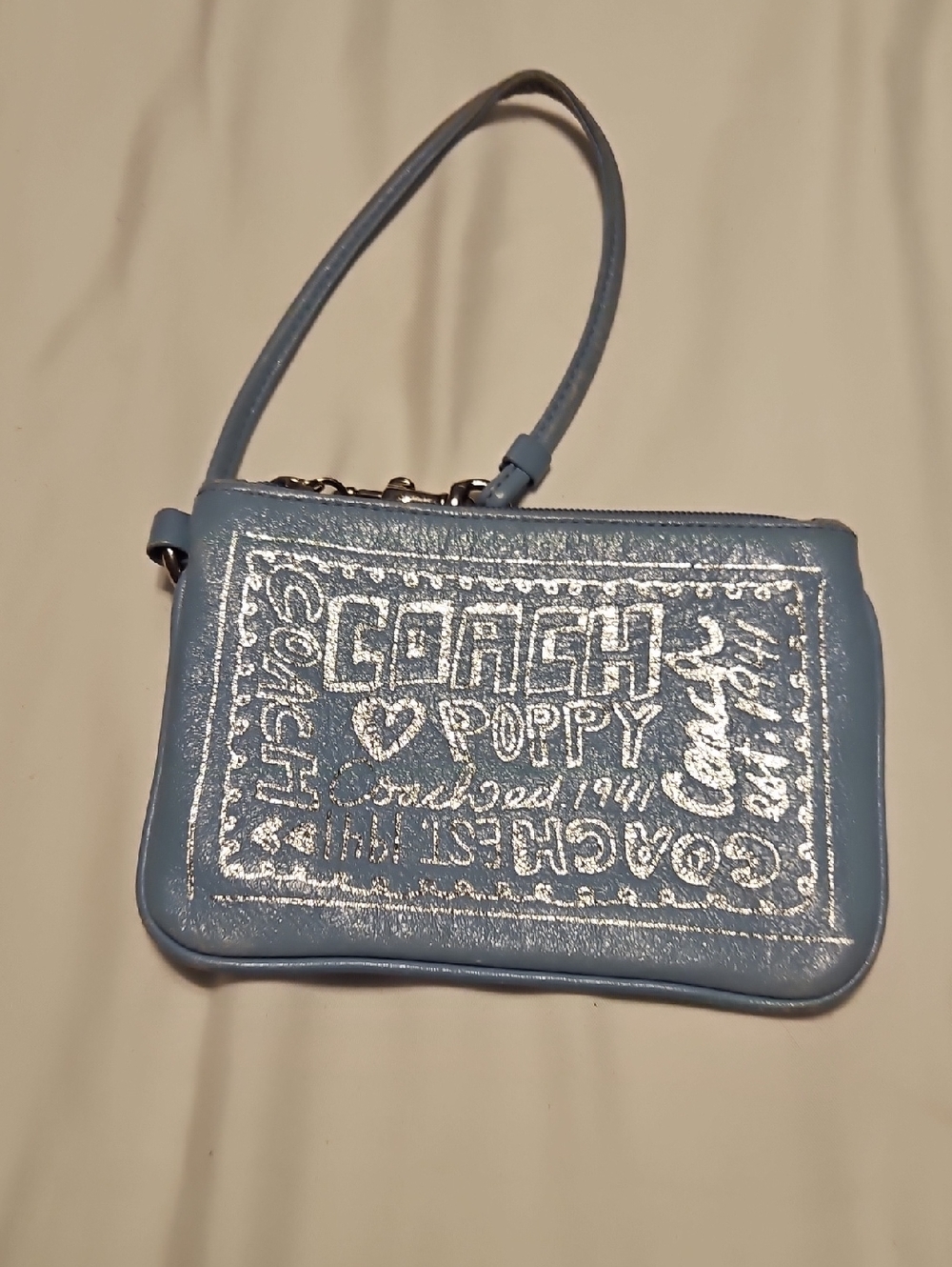 Coach Poppy Wristlet - Light Blue with Silver Logo